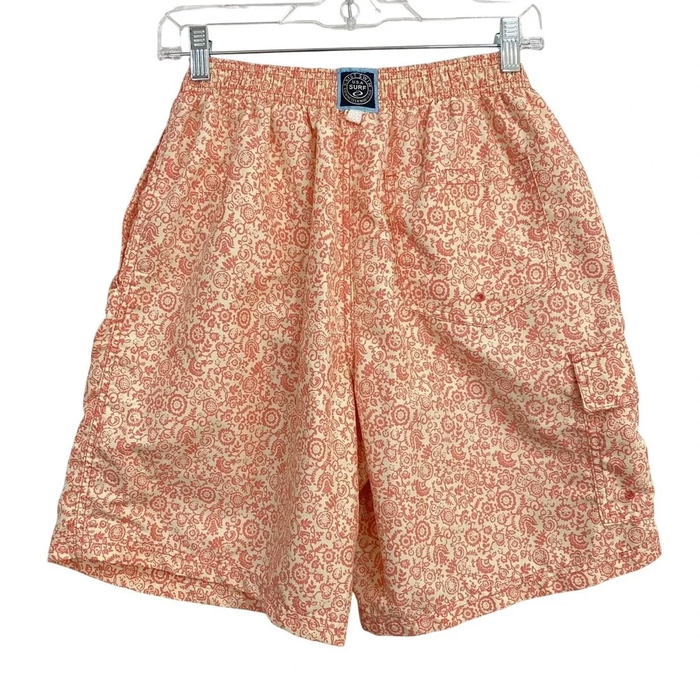 Exist Swim Trunks Mens Medium Orange Floral Paisley Surf Shorts Beachwear